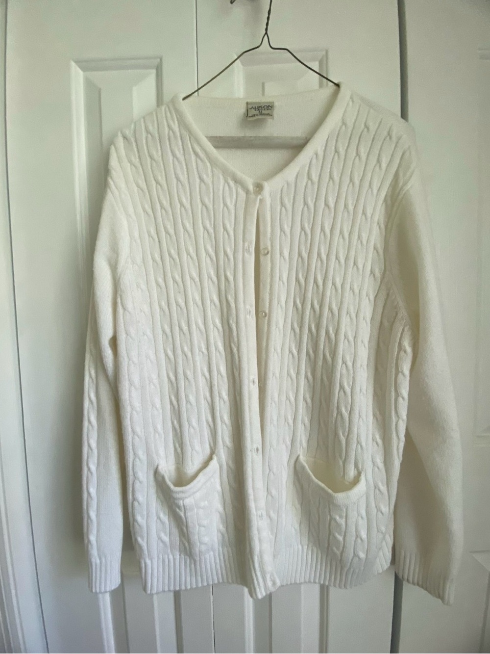 Allison Daley Cream Cable Knit Cardigan with Pockets
